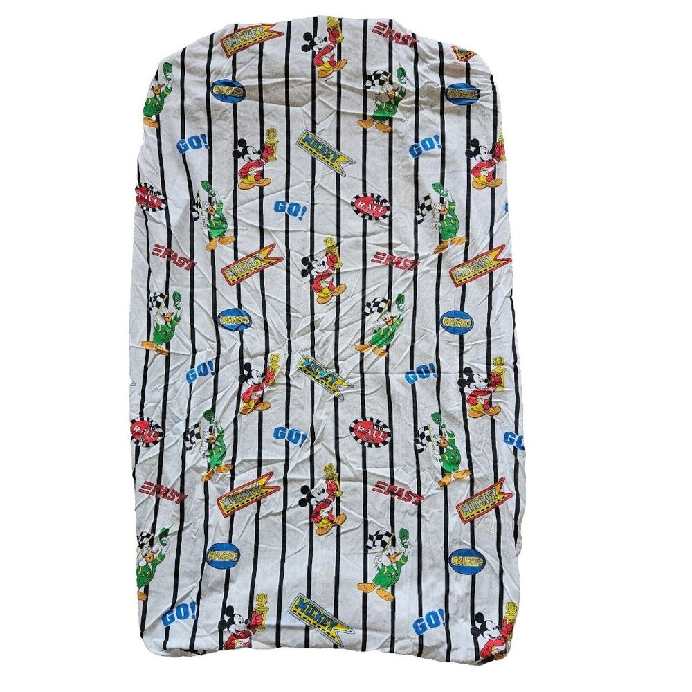 Vtg Disney Dundee Crib Sheet Fitted Mickey Mouse Car Racing Donald Duck USA